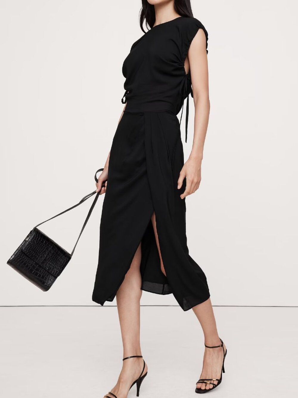 NWT!! Banana Republic Black Stretch-Crepe Open-Back Midi Cocktail Dress S